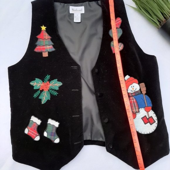 Westbound Black Velvet‎ Snowman Christmas Vest Sz M - Picture 8 of 8